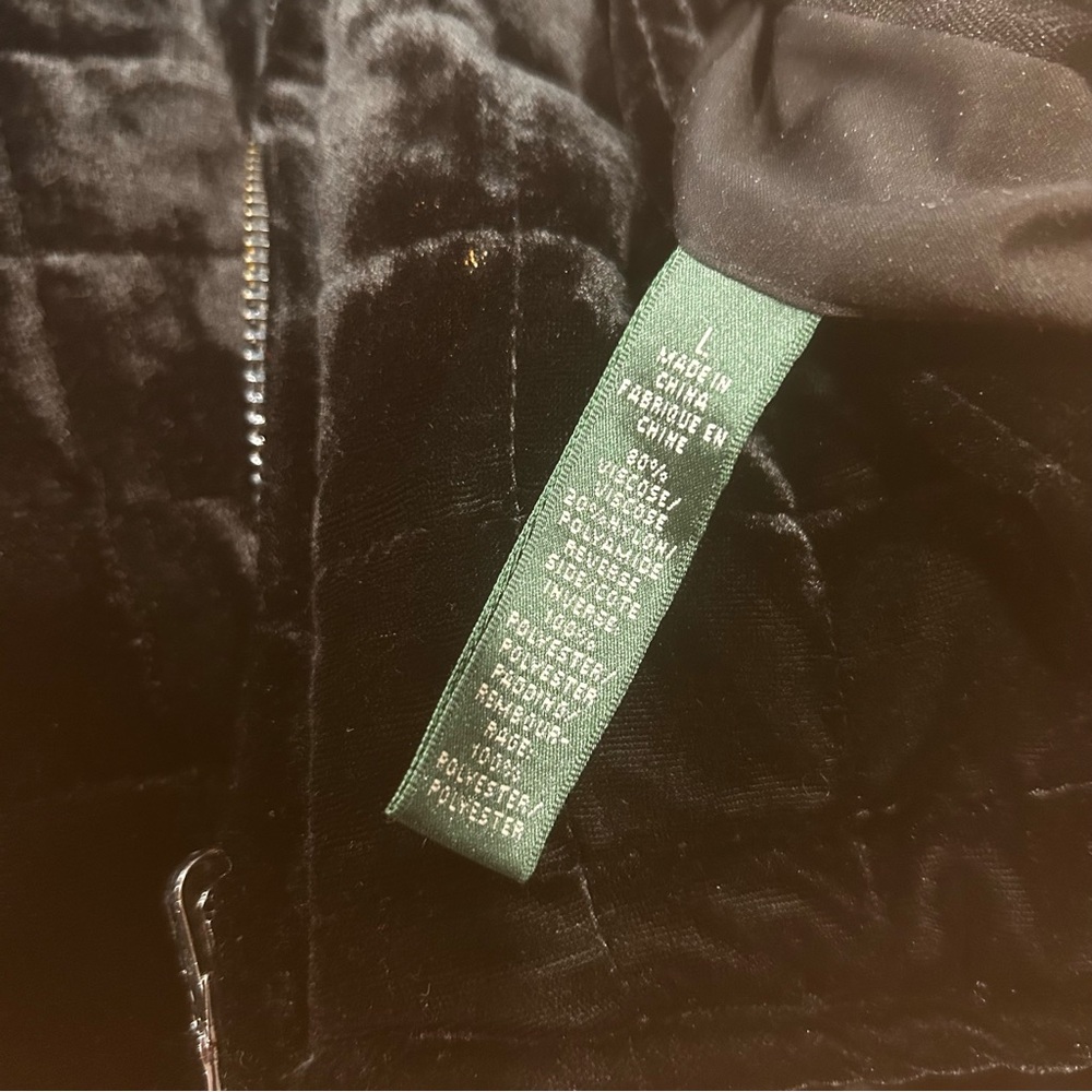 RALPH LAUREN Reversible black Velvet/Quilted Sateen Vest womens size large zip - Picture 6 of 16